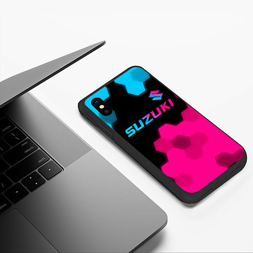 Чехол iPhone XS Max матовый Suzuki - neon gradient: символ сверху / 3D-Черный – фото 3