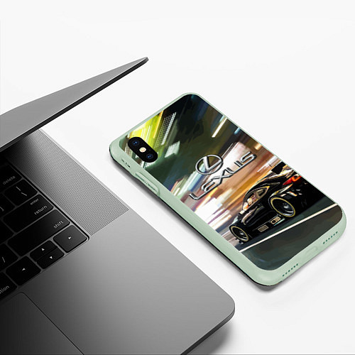 Чехол iPhone XS Max матовый Lexus - скорость режим / 3D-Салатовый – фото 3