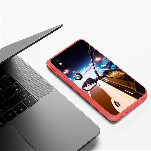 Чехол iPhone XS Max матовый Бэха мчится по ночному городу / 3D-Красный – фото 3