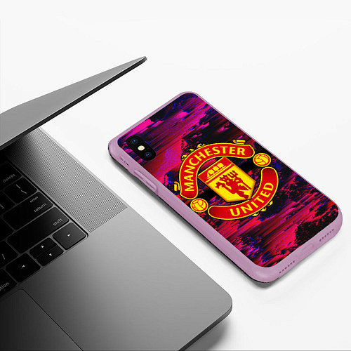 Чехол iPhone XS Max матовый Manchester United / 3D-Сиреневый – фото 3