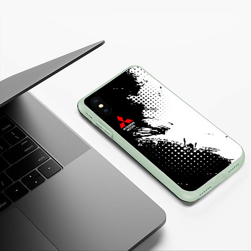 Чехол iPhone XS Max матовый Mitsubishi - черно-белая абстракция / 3D-Салатовый – фото 3