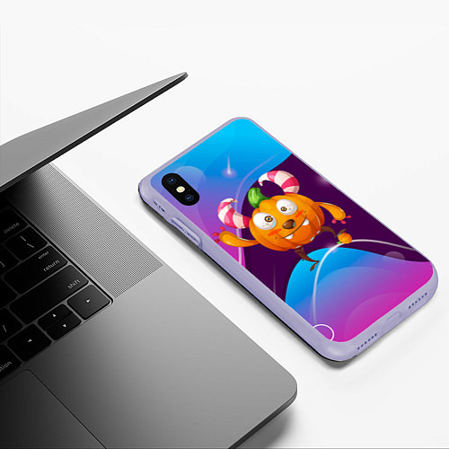 Чехол iPhone XS Max матовый Тыква с мандаринкой / 3D-Светло-сиреневый – фото 3