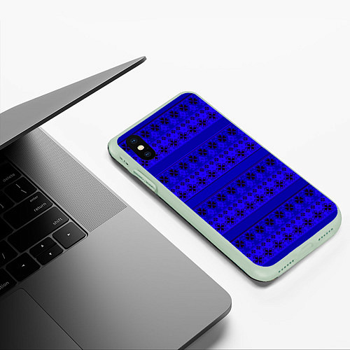 Чехол iPhone XS Max матовый Скандинавский орнамент Синий кобальт / 3D-Салатовый – фото 3