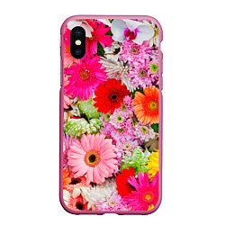 Чехол iPhone XS Max матовый Colorful chrysanthemums, цвет: 3D-малиновый