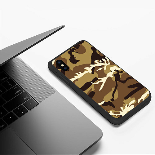 Чехол iPhone XS Max матовый Камуфляж Woodland осень крупный / 3D-Черный – фото 3