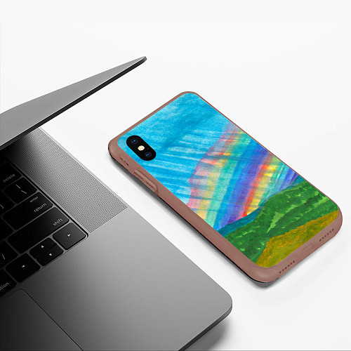 Чехол iPhone XS Max матовый Летний дождь радуга / 3D-Коричневый – фото 3