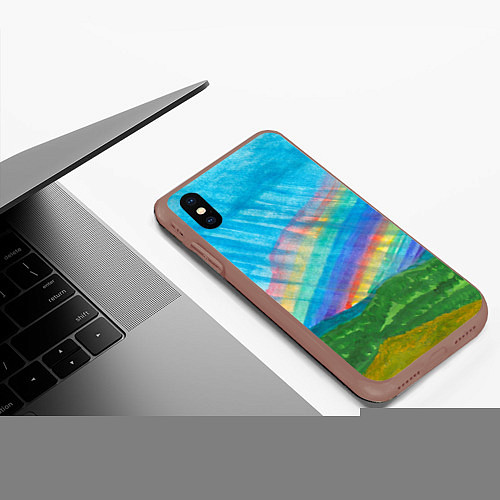 Чехол iPhone XS Max матовый Летний дождь радуга / 3D-Коричневый – фото 3