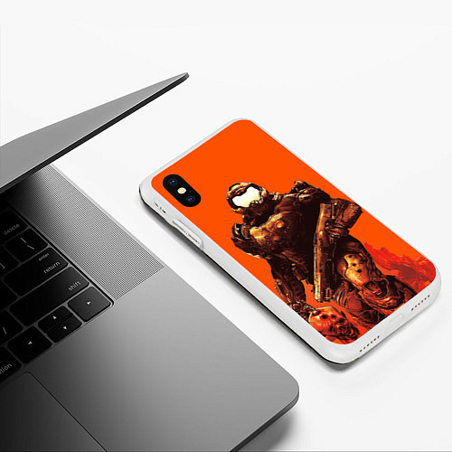 Чехол iPhone XS Max матовый Думгай с головой - Doom / 3D-Белый – фото 3