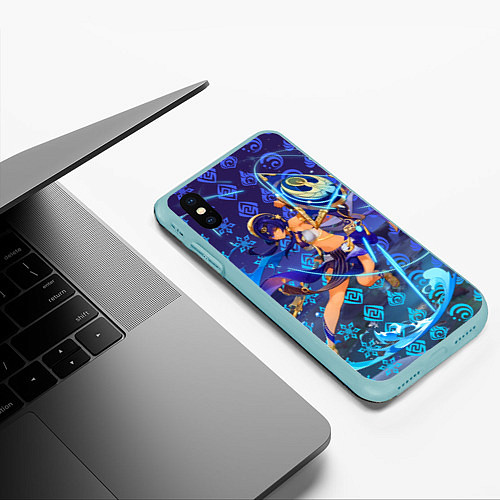 Чехол iPhone XS Max матовый Кандакия Геншин Импакт / 3D-Мятный – фото 3