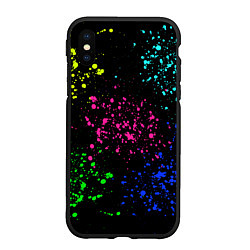 Чехол iPhone XS Max матовый Брызги неоновых красок, цвет: 3D-черный
