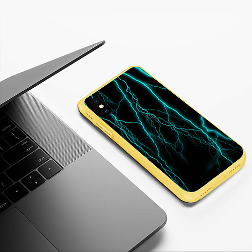 Чехол iPhone XS Max матовый Неоновые молнии / 3D-Желтый – фото 3