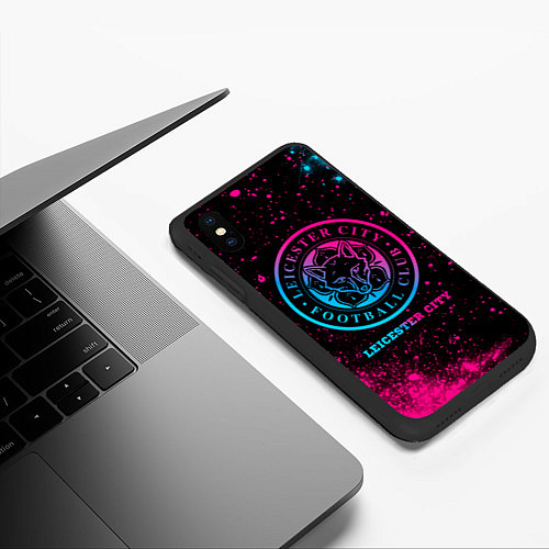 Чехол iPhone XS Max матовый Leicester City - neon gradient / 3D-Черный – фото 3