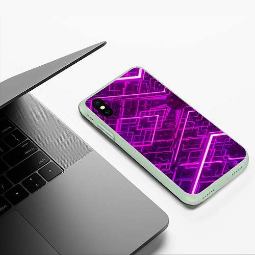 Чехол iPhone XS Max матовый Абстрактные геометрические фиолетовые объекты / 3D-Салатовый – фото 3