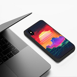 Чехол iPhone XS Max матовый Синтвейв неоновые горы на закате, цвет: 3D-черный — фото 2