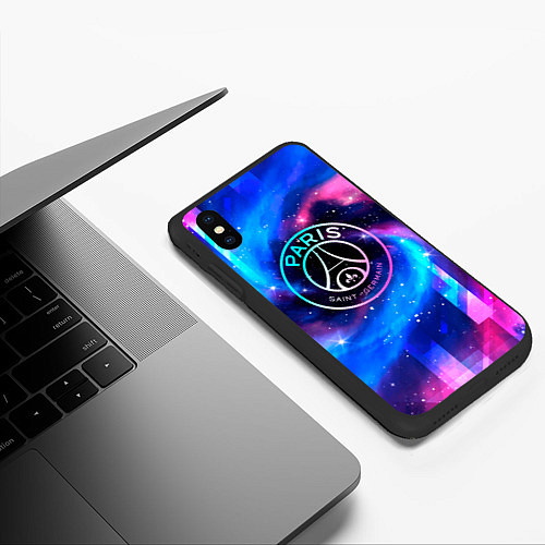 Чехол iPhone XS Max матовый PSG неоновый космос / 3D-Черный – фото 3