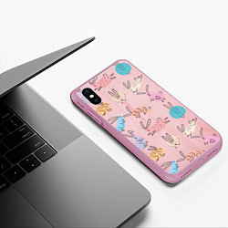 Чехол iPhone XS Max матовый Много кроликов, цвет: 3D-розовый — фото 2
