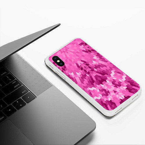 Чехол iPhone XS Max матовый Яркий малиново-розовый геометрический узор / 3D-Белый – фото 3