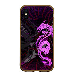 Чехол iPhone XS Max матовый Неоновый дракон purple dragon, цвет: 3D-коричневый