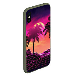 Чехол iPhone XS Max матовый Пальмы и пляж в розовом закате ретро дизайн, цвет: 3D-темно-зеленый — фото 2