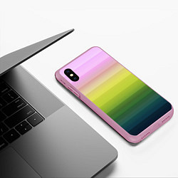 Чехол iPhone XS Max матовый Яркий желтый зеленый розовый полосатый узор, цвет: 3D-розовый — фото 2