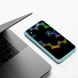 Чехол iPhone XS Max матовый Mercedes - neon pattern, цвет: 3D-мятный — фото 2