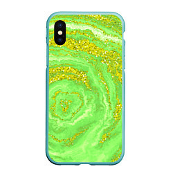 Чехол iPhone XS Max матовый Салатовая золотистая абстракция, цвет: 3D-мятный