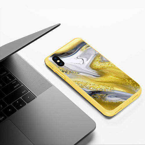 Чехол iPhone XS Max матовый Благородный серо-золотой мрамор / 3D-Желтый – фото 3