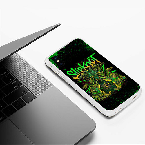 Чехол iPhone XS Max матовый Slipknot green satan / 3D-Белый – фото 3