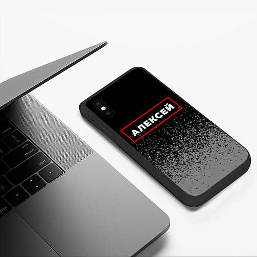 Чехол iPhone XS Max матовый Алексей - в красной рамке на темном / 3D-Черный – фото 3
