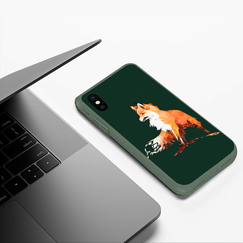 Чехол iPhone XS Max матовый Пиксельная лиса минимализм / 3D-Темно-зеленый – фото 3
