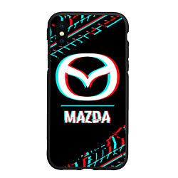 Чехол iPhone XS Max матовый Значок Mazda в стиле glitch на темном фоне, цвет: 3D-черный