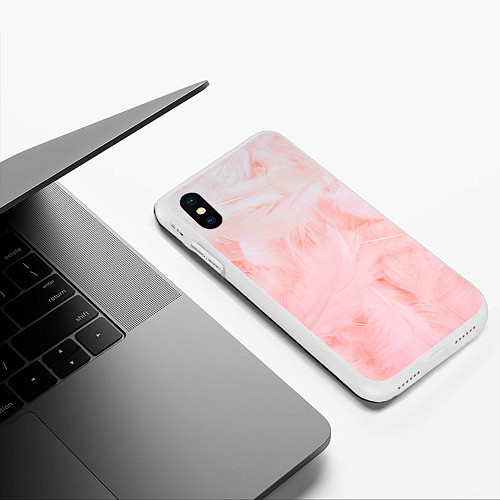 Чехол iPhone XS Max матовый Aesthetic visual art pink feathers / 3D-Белый – фото 3