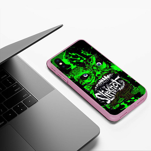 Чехол iPhone XS Max матовый Slipknot - green monster по / 3D-Розовый – фото 3