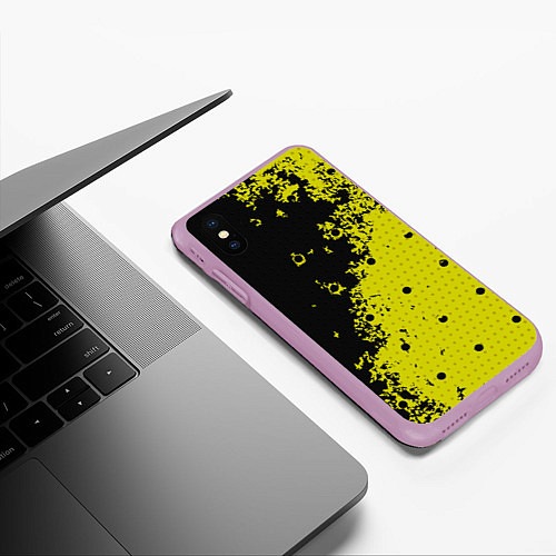 Чехол iPhone XS Max матовый Black & Yellow / 3D-Сиреневый – фото 3