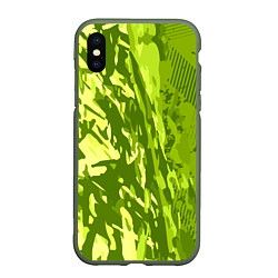 Чехол iPhone XS Max матовый Зеленый абстрактный камуфляж, цвет: 3D-темно-зеленый