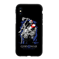 Чехол iPhone XS Max матовый Кратос,Атрей и Тор GoW Ragnarok, цвет: 3D-черный