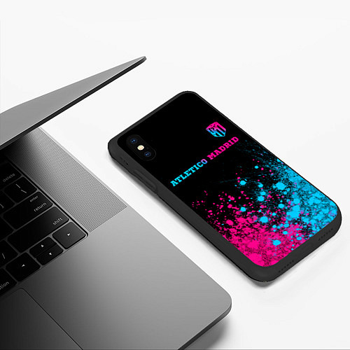 Чехол iPhone XS Max матовый Atletico Madrid - neon gradient: символ сверху / 3D-Черный – фото 3