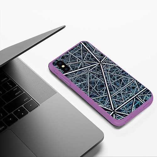 Чехол iPhone XS Max матовый Абстрактное множество технологичных связей / 3D-Фиолетовый – фото 3