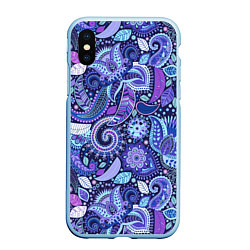 Чехол iPhone XS Max матовый Flower patterns, цвет: 3D-голубой