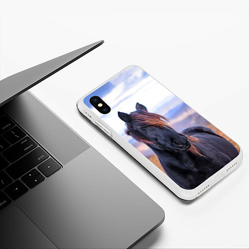 Чехол iPhone XS Max матовый Черный конь / 3D-Белый – фото 3