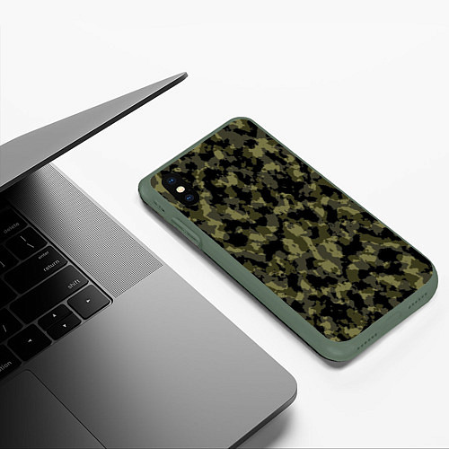Чехол iPhone XS Max матовый Камуфляж / 3D-Темно-зеленый – фото 3