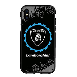 Чехол iPhone XS Max матовый Lamborghini в стиле Top Gear со следами шин на фон, цвет: 3D-черный