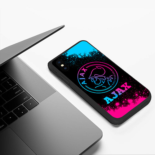 Чехол iPhone XS Max матовый Ajax - neon gradient / 3D-Черный – фото 3