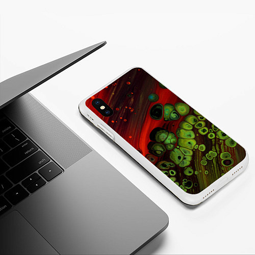 Чехол iPhone XS Max матовый Абстрактные красный песок и зелёные камни / 3D-Белый – фото 3