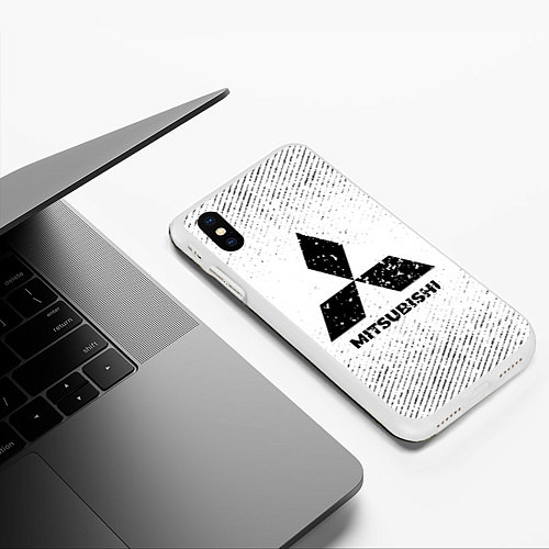 Чехол iPhone XS Max матовый Mitsubishi с потертостями на светлом фоне / 3D-Белый – фото 3
