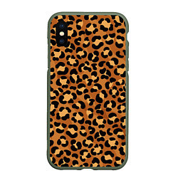 Чехол iPhone XS Max матовый Леопардовый цвет, цвет: 3D-темно-зеленый