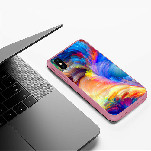 Чехол iPhone XS Max матовый Неоновое перо / 3D-Малиновый – фото 3