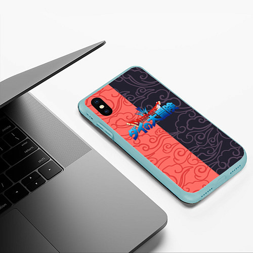 Чехол iPhone XS Max матовый Dragon Quest asian pattern / 3D-Мятный – фото 3