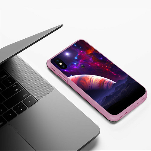 Чехол iPhone XS Max матовый Бесконечное космическое пространство - Планета / 3D-Розовый – фото 3