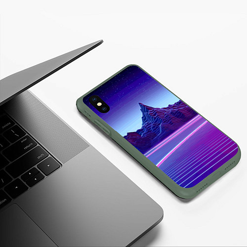 Чехол iPhone XS Max матовый Neon mountains - Vaporwave / 3D-Темно-зеленый – фото 3